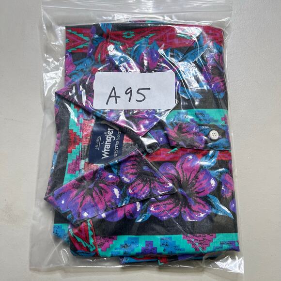 Vintage Wrangler Men Aztec Flower Short Sleeve Shirt Size Large Western Retro - Picture 10 of 10